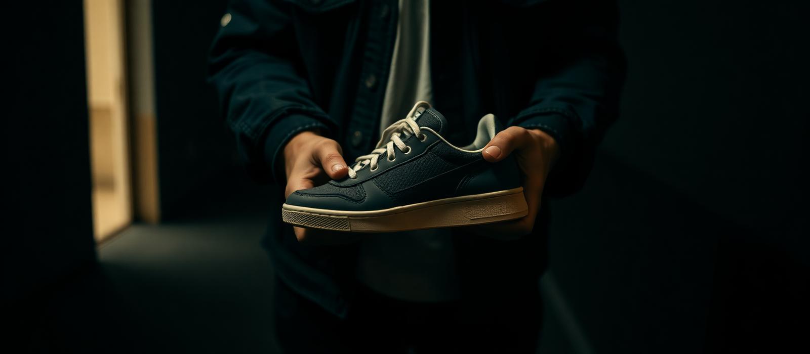 Person holding a pair of sneakers